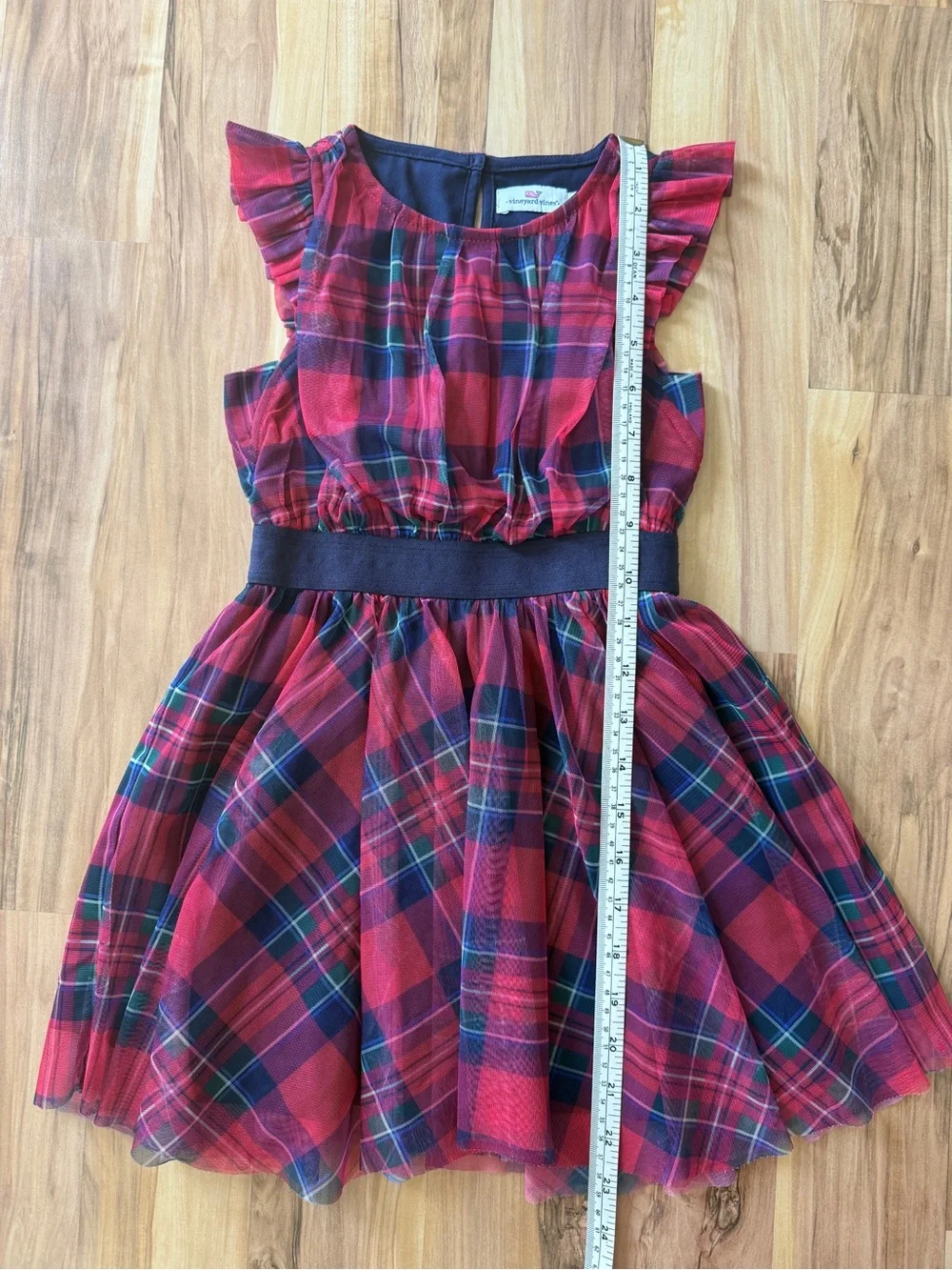 Vineyard Vines Red Plaid Dress with Navy Waistband